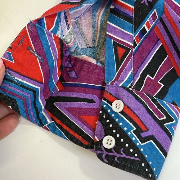 Vtg Wrangler X‎ Lg Tails Shirt 16.5 35Purple Aztec Rodeo Cowboy Western Checotah - Picture 7 of 12
